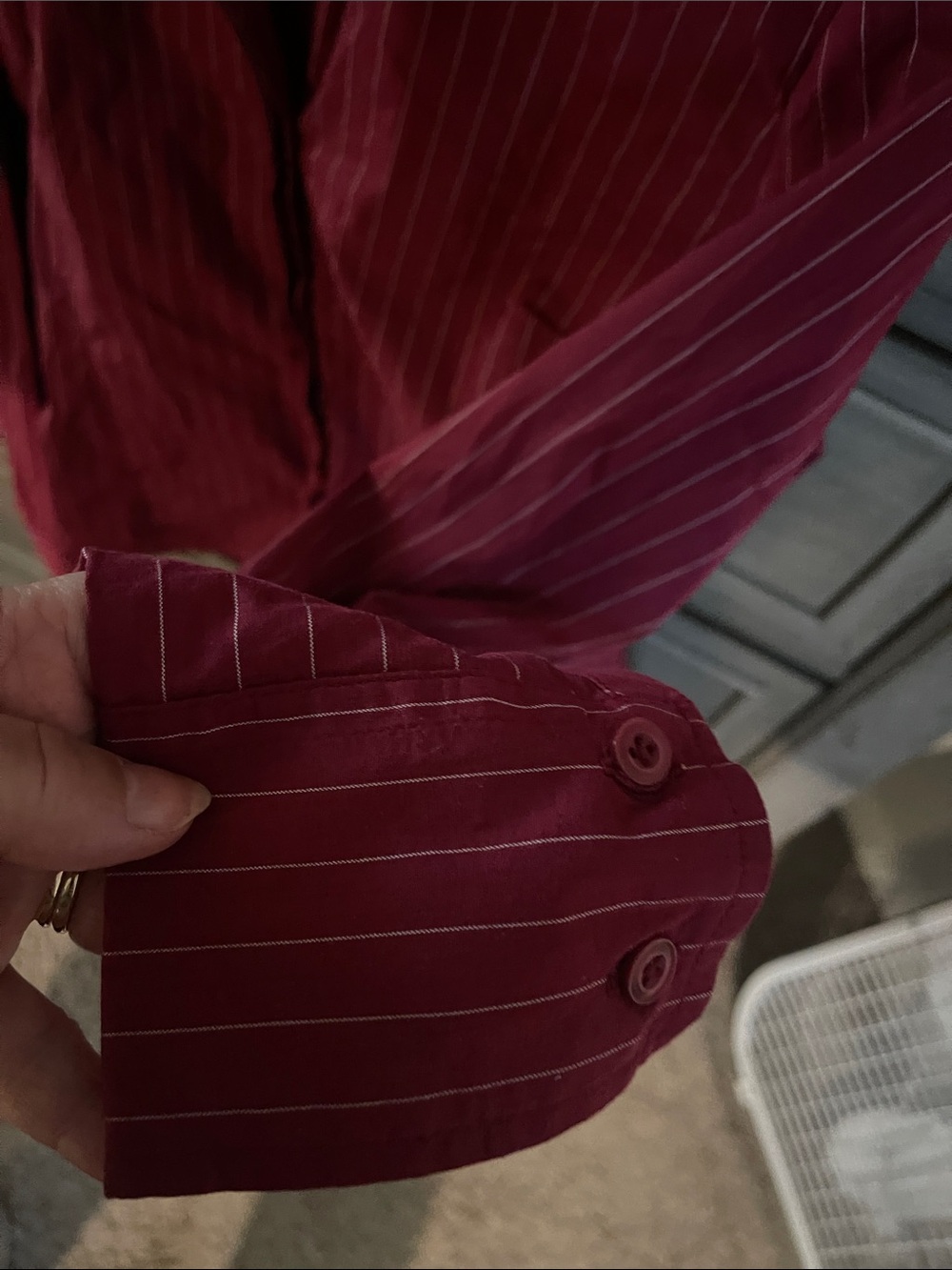 New York & Company Burgundy Pinstripe Button-Down Shirt - Picture 5 of 6